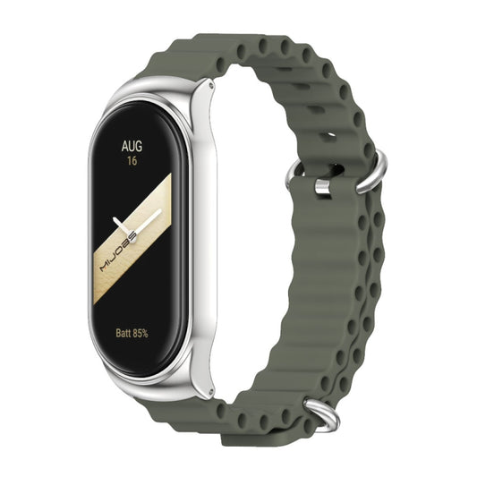 For Xiaomi Mi Band 8 Mijobs CS Case Marine Silicone Breathable Watch Band(Khaki Green Silver) - Watch Bands by MIJOBS | Online Shopping UK | buy2fix