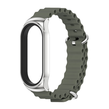 For Xiaomi Mi Band 8 Mijobs CS Case Marine Silicone Breathable Watch Band(Khaki Green Silver) - Watch Bands by MIJOBS | Online Shopping UK | buy2fix