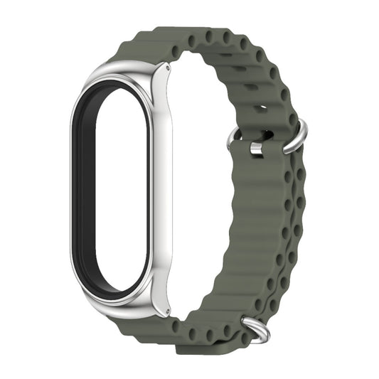 For Xiaomi Mi Band 8 Mijobs CS Case Marine Silicone Breathable Watch Band(Khaki Green Silver) - Watch Bands by MIJOBS | Online Shopping UK | buy2fix