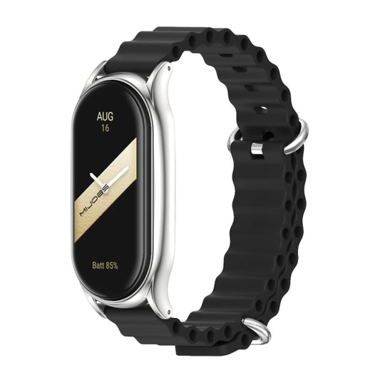 For Xiaomi Mi Band 8 Mijobs Plus Case Marine Silicone Breathable Watch Band(Black Silver) - Watch Bands by MIJOBS | Online Shopping UK | buy2fix