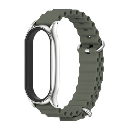 For Xiaomi Mi Band 8 Mijobs Plus Case Marine Silicone Breathable Watch Band(Khaki Green Silver) - Watch Bands by MIJOBS | Online Shopping UK | buy2fix