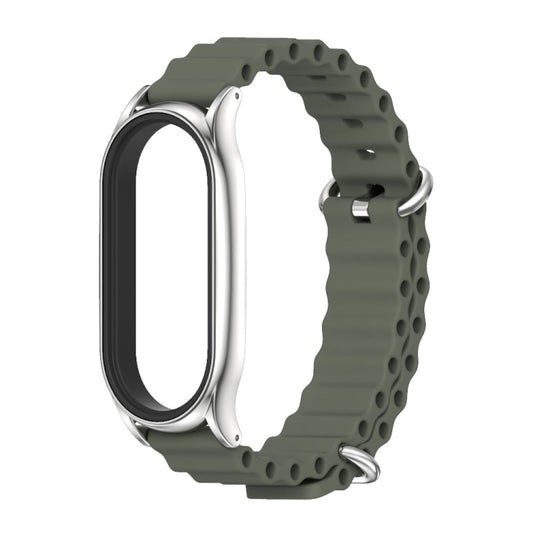 For Xiaomi Mi Band 8 Mijobs Plus Case Marine Silicone Breathable Watch Band(Khaki Green Silver) - Watch Bands by MIJOBS | Online Shopping UK | buy2fix