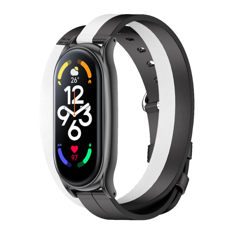 For Xiaomi Mi Band 7 Mijobs Plus Case Double-Loop Leather Watch Band(Black+White) - Watch Bands by MIJOBS | Online Shopping UK | buy2fix