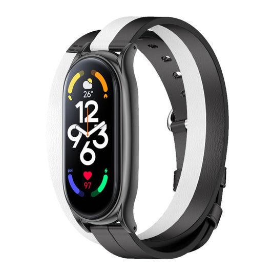 For Xiaomi Mi Band 7 Mijobs Plus Case Double-Loop Leather Watch Band(Black+White) - Watch Bands by MIJOBS | Online Shopping UK | buy2fix