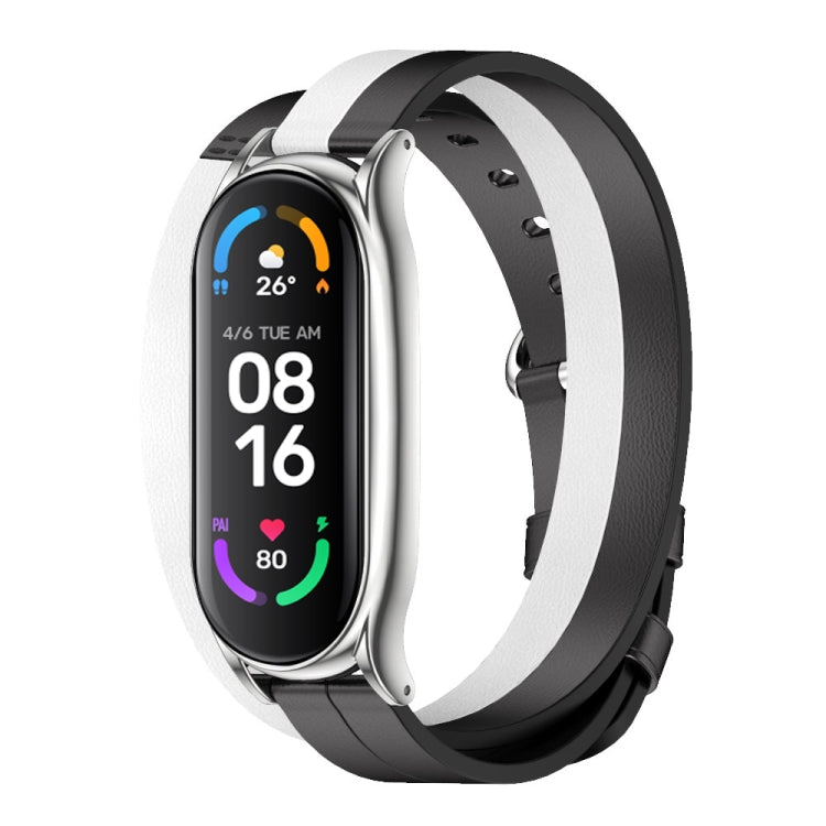 For Xiaomi Mi Band 6 / 5 / 4 / 3 Mijobs Plus Case Double-Loop Leather Watch Band(Black+White+Silver) - Watch Bands by MIJOBS | Online Shopping UK | buy2fix