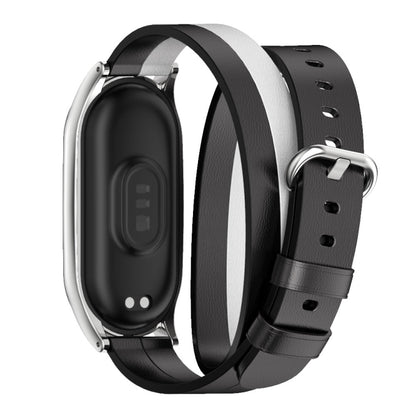 For Xiaomi Mi Band 6 / 5 / 4 / 3 Mijobs Plus Case Double-Loop Leather Watch Band(Black+White+Silver) - Watch Bands by MIJOBS | Online Shopping UK | buy2fix