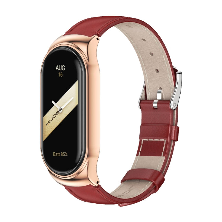 For Xiaomi Mi Band 8 Mijobs CS Case Genuine Leather Top Layer Cowhide Watch Band(Red Rose Gold) - Watch Bands by MIJOBS | Online Shopping UK | buy2fix