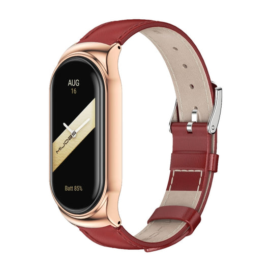 For Xiaomi Mi Band 8 Mijobs CS Case Genuine Leather Top Layer Cowhide Watch Band(Red Rose Gold) - Watch Bands by MIJOBS | Online Shopping UK | buy2fix