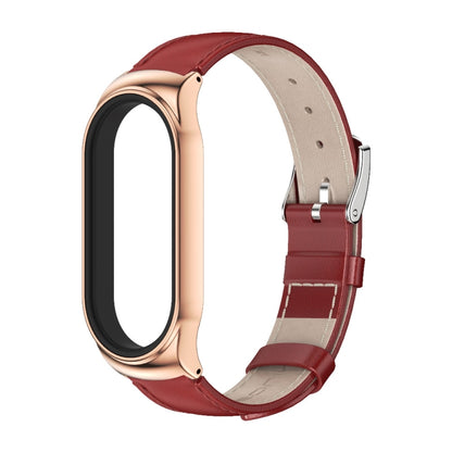 For Xiaomi Mi Band 8 Mijobs CS Case Genuine Leather Top Layer Cowhide Watch Band(Red Rose Gold) - Watch Bands by MIJOBS | Online Shopping UK | buy2fix