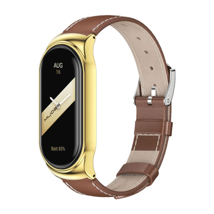 For Xiaomi Mi Band 8 Mijobs CS Case Genuine Leather Top Layer Cowhide Watch Band(Brown Gold) - Watch Bands by MIJOBS | Online Shopping UK | buy2fix