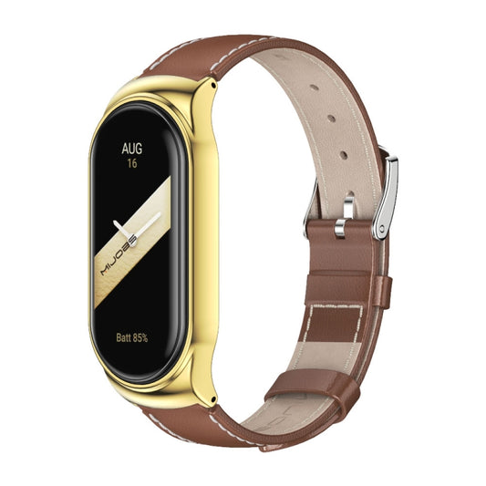 For Xiaomi Mi Band 8 Mijobs CS Case Genuine Leather Top Layer Cowhide Watch Band(Brown Gold) - Watch Bands by MIJOBS | Online Shopping UK | buy2fix