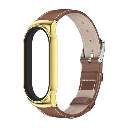 For Xiaomi Mi Band 8 Mijobs CS Case Genuine Leather Top Layer Cowhide Watch Band(Brown Gold) - Watch Bands by MIJOBS | Online Shopping UK | buy2fix