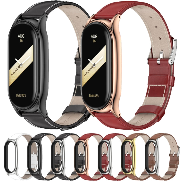 For Xiaomi Mi Band 8 Mijobs Plus Case Genuine Leather Watch Band(Black Silver) - Watch Bands by MIJOBS | Online Shopping UK | buy2fix