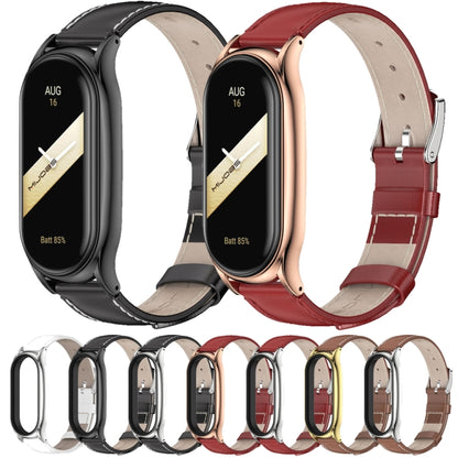 For Xiaomi Mi Band 8 Mijobs Plus Case Genuine Leather Watch Band(Black Silver) - Watch Bands by MIJOBS | Online Shopping UK | buy2fix