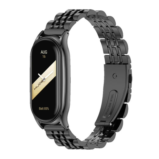 For Xiaomi Mi Band 8 Mijobs Plus Case Seven Bead Metal Stainless Steel Watch Band(Black) - Watch Bands by MIJOBS | Online Shopping UK | buy2fix