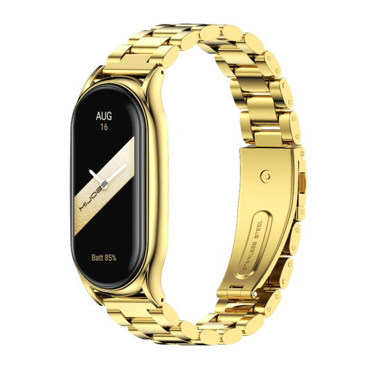 For Xiaomi Mi Band 8 Mijobs Plus Case Three Bead Metal Stainless Steel Watch Band(Gold) - Watch Bands by MIJOBS | Online Shopping UK | buy2fix