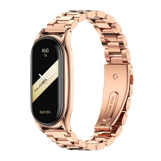 For Xiaomi Mi Band 8 Mijobs Plus Case Three Bead Metal Stainless Steel Watch Band(Rose Gold) - Watch Bands by MIJOBS | Online Shopping UK | buy2fix