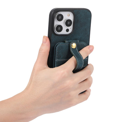 For iPhone 15 Pro Max ABEEL Litchi Texture Card Bag PU Phone Case(Blue) - iPhone 15 Pro Max Cases by buy2fix | Online Shopping UK | buy2fix