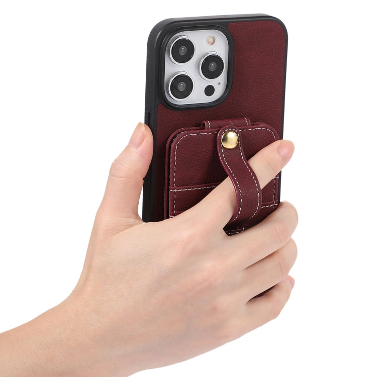 For iPhone 15 Pro Max ABEEL Litchi Texture Card Bag PU Phone Case(Purple) - iPhone 15 Pro Max Cases by buy2fix | Online Shopping UK | buy2fix