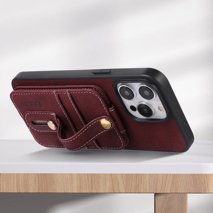 For iPhone 15 Pro Max ABEEL Litchi Texture Card Bag PU Phone Case(Purple) - iPhone 15 Pro Max Cases by buy2fix | Online Shopping UK | buy2fix