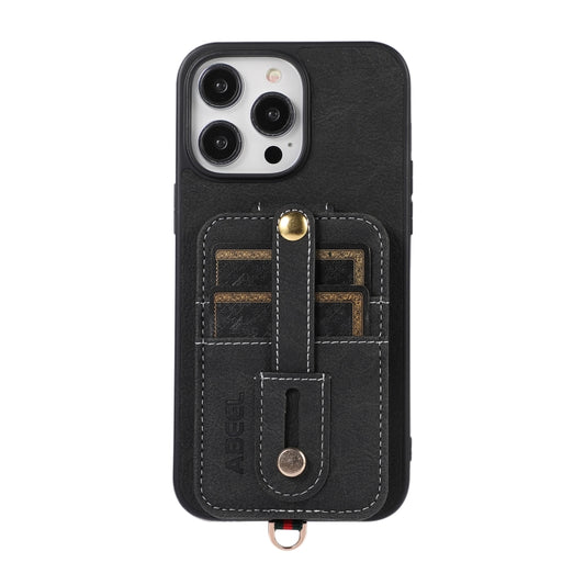 For iPhone 15 Pro ABEEL Litchi Texture Card Bag PU Phone Case(Black) - iPhone 15 Pro Cases by buy2fix | Online Shopping UK | buy2fix