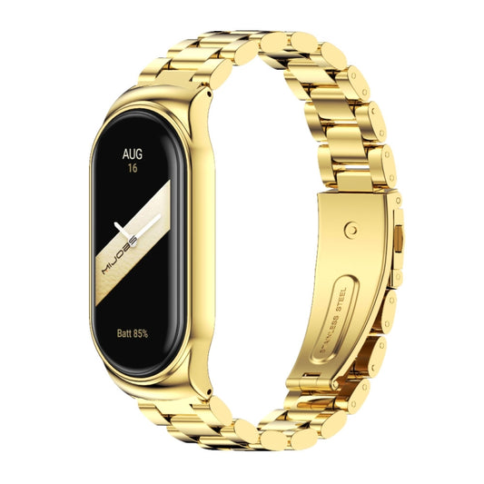 For Xiaomi Mi Band 8 Mijobs CS Case Three Bead Metal Stainless Steel Watch Band(Gold) - Watch Bands by MIJOBS | Online Shopping UK | buy2fix