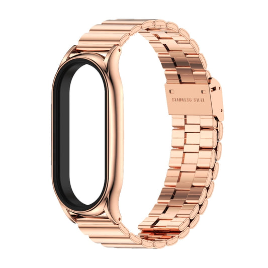 For Xiaomi Mi Band 8 Mijobs Plus Case Bamboo Buckle Metal Watch Band(Rose Gold) - Watch Bands by MIJOBS | Online Shopping UK | buy2fix