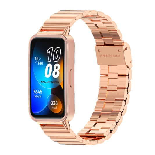 For Huawei Band 8 / 9 / 10 Mijobs Bamboo Buckle Stainless Steel Watch Band(Rose Gold) - Watch Bands by MIJOBS | Online Shopping UK | buy2fix
