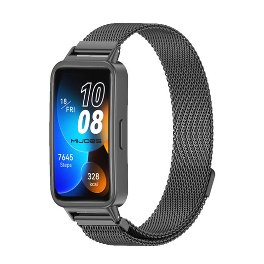 For Huawei Band 8 / 9 / 10 Mijobs Milan Magnetic Stainless Steel Watch Band(Black) - Watch Bands by MIJOBS | Online Shopping UK | buy2fix