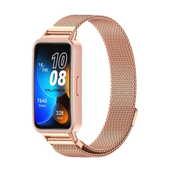 For Huawei Band 8 / 9 / 10 Mijobs Milan Magnetic Stainless Steel Watch Band(Rose Gold)