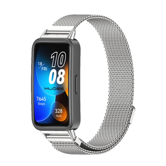 For Huawei Band 8 / 9 / 10 Mijobs Milan Magnetic Stainless Steel Watch Band(Silver) - Watch Bands by MIJOBS | Online Shopping UK | buy2fix