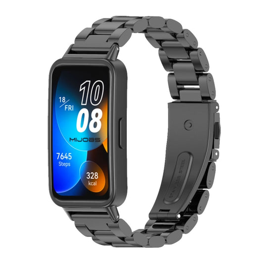 For Huawei Band 8 / 9 / 10 Mijobs Three Bead Bamboo Stainless Steel Watch Band(Black) - Watch Bands by MIJOBS | Online Shopping UK | buy2fix