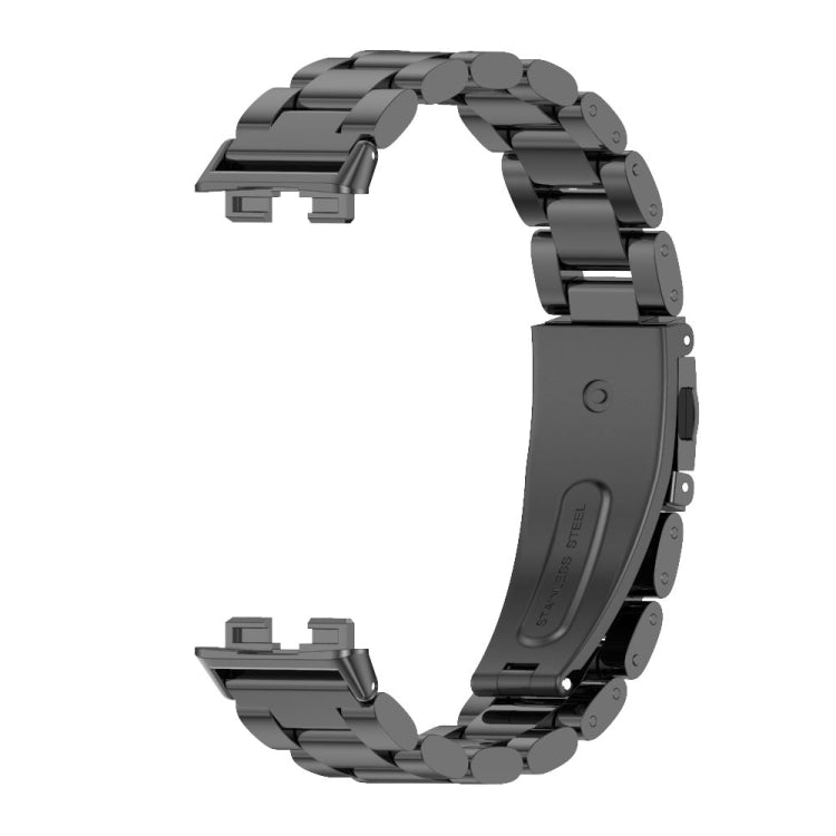 For Huawei Band 8 / 9 / 10 Mijobs Three Bead Bamboo Stainless Steel Watch Band(Black) - Watch Bands by MIJOBS | Online Shopping UK | buy2fix