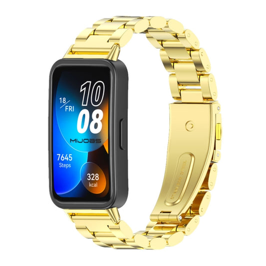 For Huawei Band 8 / 9 / 10 Mijobs Three Bead Bamboo Stainless Steel Watch Band(Gold) - Watch Bands by MIJOBS | Online Shopping UK | buy2fix