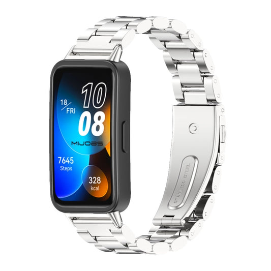 For Huawei Band 8 / 9 / 10 Mijobs Three Bead Bamboo Stainless Steel Watch Band(Silver) - Watch Bands by MIJOBS | Online Shopping UK | buy2fix