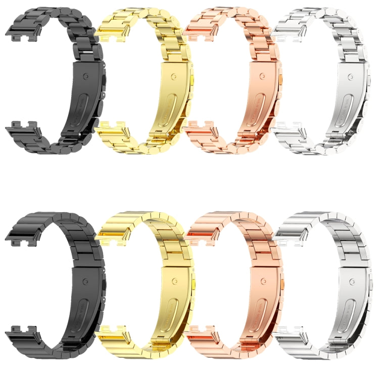 For Huawei Band 8 / 9 / 10 Mijobs Three Bead Bamboo Stainless Steel Watch Band(Black) - Watch Bands by MIJOBS | Online Shopping UK | buy2fix