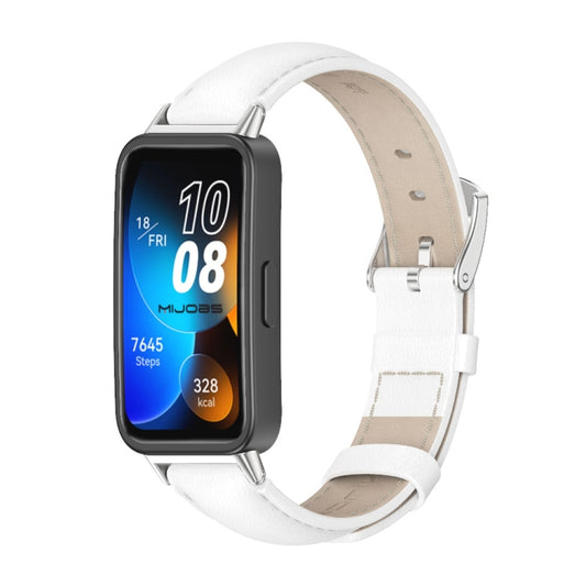 For Huawei Band 8 / 9 / 10 Mijobs Cowhide Leather Watch Band(White Silver) - Watch Bands by MIJOBS | Online Shopping UK | buy2fix