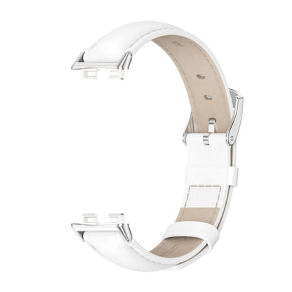For Huawei Band 8 / 9 / 10 Mijobs Cowhide Leather Watch Band(White Silver) - Watch Bands by MIJOBS | Online Shopping UK | buy2fix
