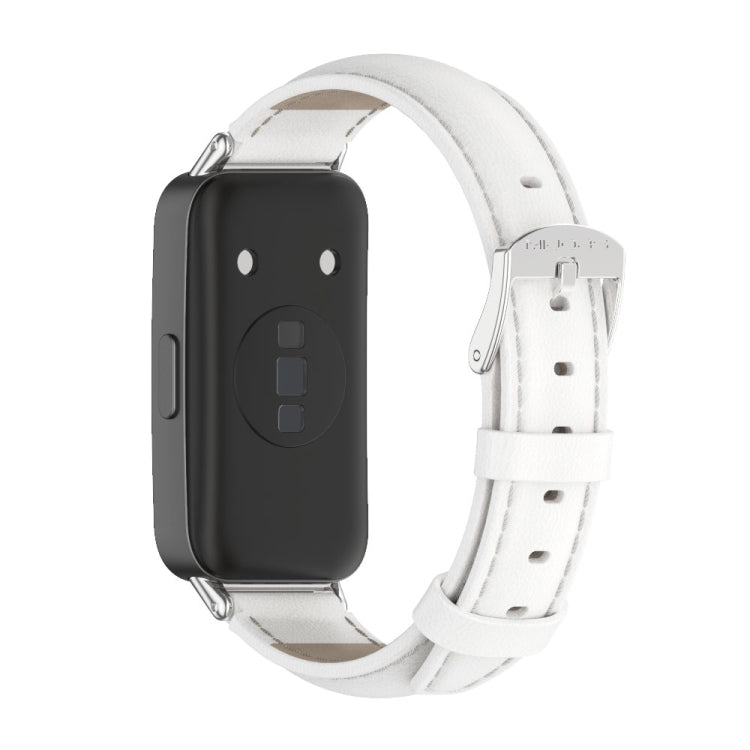 For Huawei Band 8 / 9 / 10 Mijobs Cowhide Leather Watch Band(White Silver) - Watch Bands by MIJOBS | Online Shopping UK | buy2fix