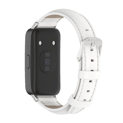 For Huawei Band 8 / 9 / 10 Mijobs Cowhide Leather Watch Band(White Silver) - Watch Bands by MIJOBS | Online Shopping UK | buy2fix