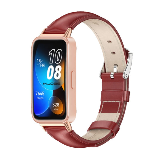 For Huawei Band 8 / 9 / 10 Mijobs Cowhide Leather Watch Band(Red Rose Gold) - Watch Bands by MIJOBS | Online Shopping UK | buy2fix