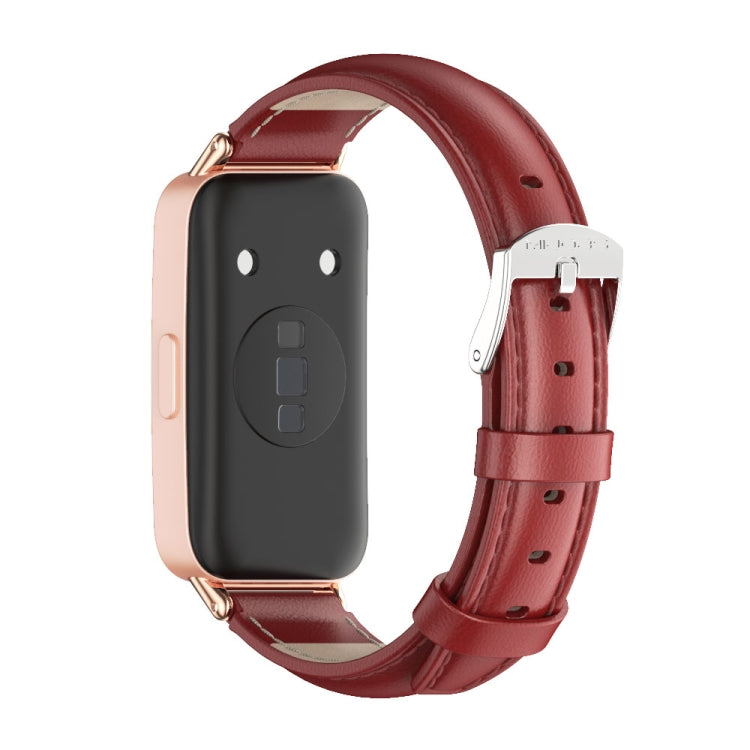 For Huawei Band 8 / 9 / 10 Mijobs Cowhide Leather Watch Band(Red Rose Gold) by MIJOBS