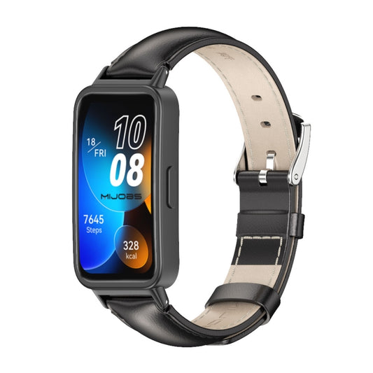 For Huawei Band 8 / 9 / 10 Mijobs Cowhide Leather Watch Band(Black) - Watch Bands by MIJOBS | Online Shopping UK | buy2fix