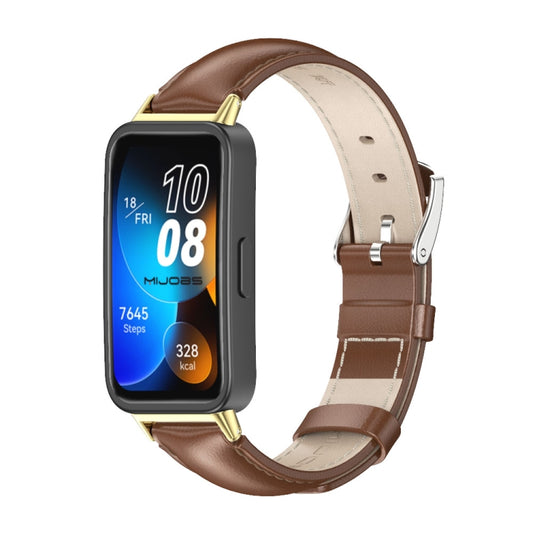 For Huawei Band 8 / 9 / 10 Mijobs Cowhide Leather Watch Band(Brown Gold) - Watch Bands by MIJOBS | Online Shopping UK | buy2fix