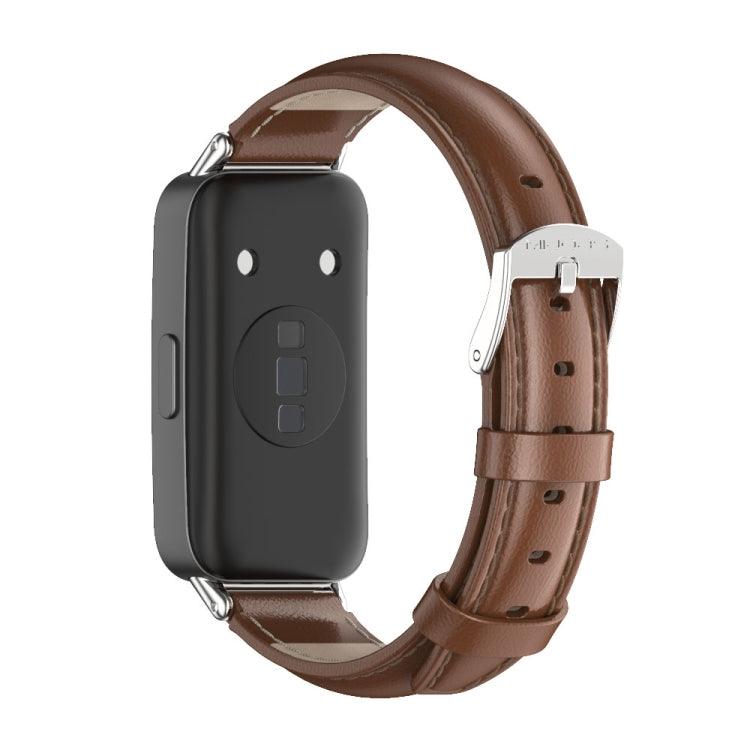 For Huawei Band 8 / 9 / 10 Mijobs Cowhide Leather Watch Band(Brown Silver) - Watch Bands by MIJOBS | Online Shopping UK | buy2fix