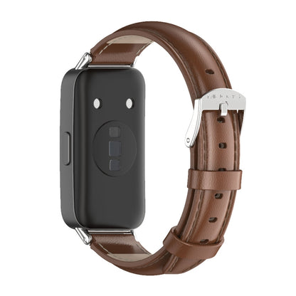 For Huawei Band 8 / 9 / 10 Mijobs Cowhide Leather Watch Band(Brown Silver) - Watch Bands by MIJOBS | Online Shopping UK | buy2fix