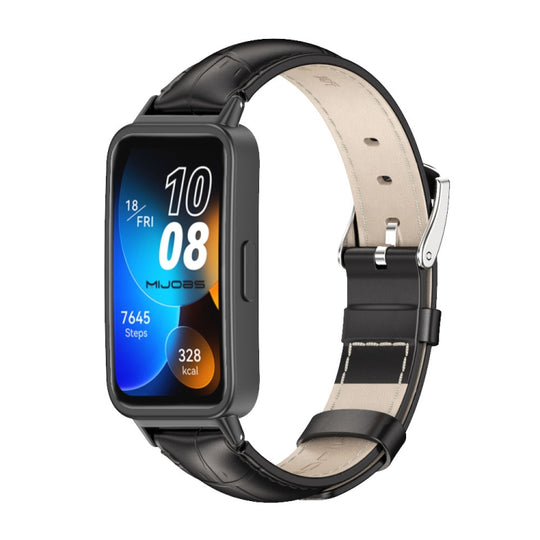 For Huawei Band 8 / 9 / 10 Mijobs Cowhide Leather Watch Band(Bamboo Black)