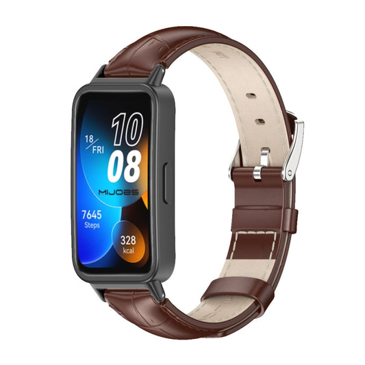 For Huawei Band 8 / 9 / 10 Mijobs Cowhide Leather Watch Band(Bamboo Coffee Black) - Watch Bands by MIJOBS | Online Shopping UK | buy2fix