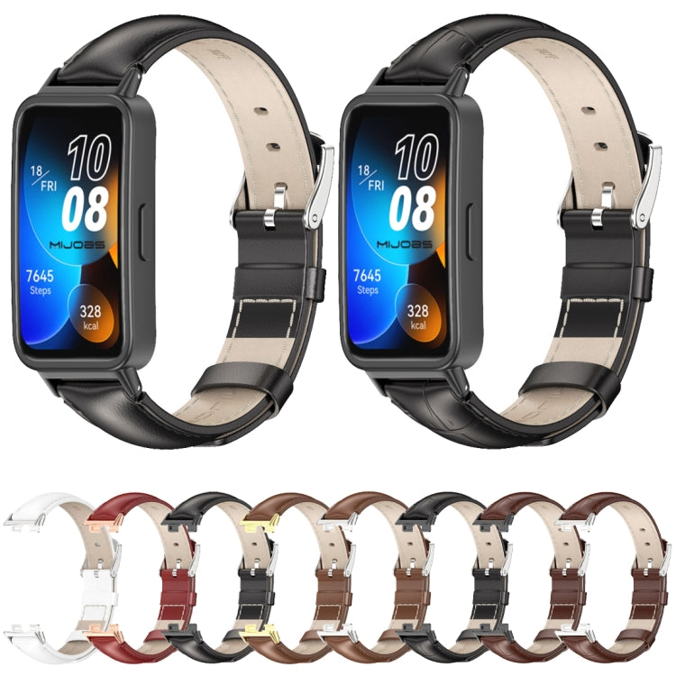 For Huawei Band 8 / 9 / 10 Mijobs Cowhide Leather Watch Band(Red Rose Gold) by MIJOBS