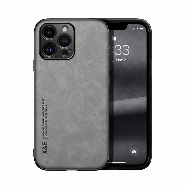 For iPhone 14 Pro Max Skin Feel Magnetic Leather Back Phone Case(Light Grey) - iPhone 14 Pro Max Cases by buy2fix | Online Shopping UK | buy2fix
